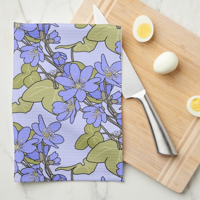 Blue Anemones Kitchen Towel (Quarter Fold)