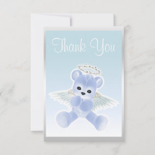Blue Angel Teddy Bear Thank You Baby Shower Card