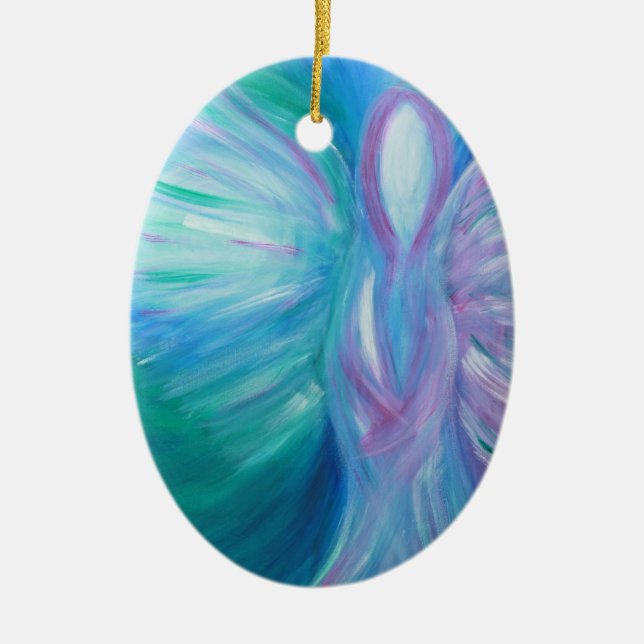Blue Angel Whimsical Healing Art Ceramic Ornament (Front)