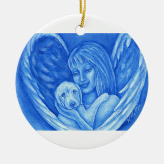 Blue Angel with Puppy Dog Christmas Ornament