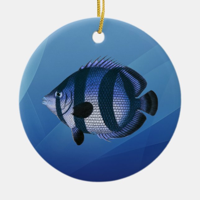 Blue Angelfish in Morning Light Ceramic Ornament (Front)