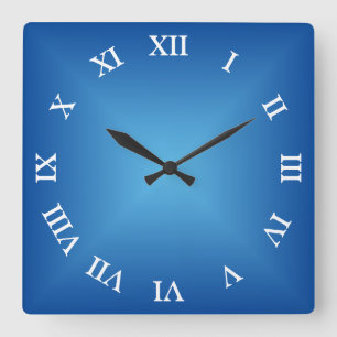 Blue Angular Ombre Arabic or Roman Numeral Square Wall Clock