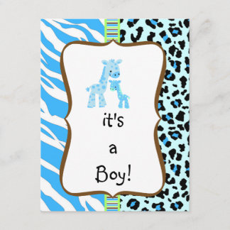 Blue animal print baby shower invitation