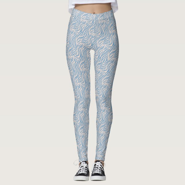  Blue Animal Print Tiger Stripes Leggings (Front)