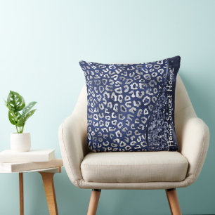 Blue Animal Skin Pattern Glam Glitter Personalized Throw Pillow