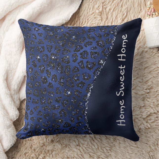 Blue Animal Skin Pattern Glam Glitter Personalized Throw Pillow (Blanket)