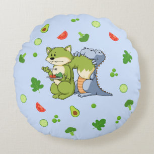 Blue Animals and Vegetables Kids Round Pillow