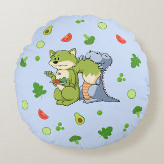 Blue Animaux et légumes Enfants Coussin rond