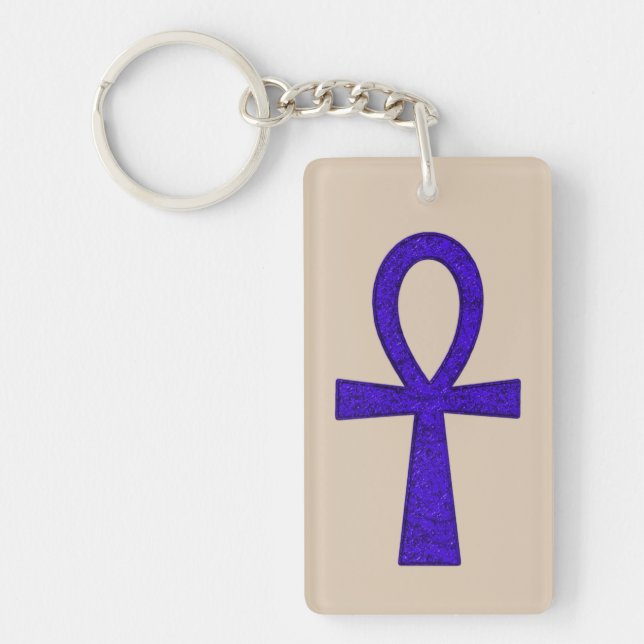 Blue Ankh Acrylic Rectangle Keychain (Front)