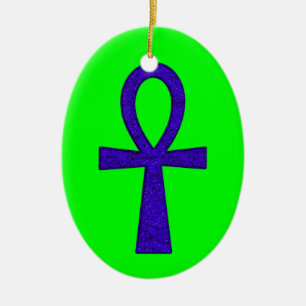 Blue Ankh Ceramic Ornament