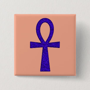 Blue Ankh Square Button