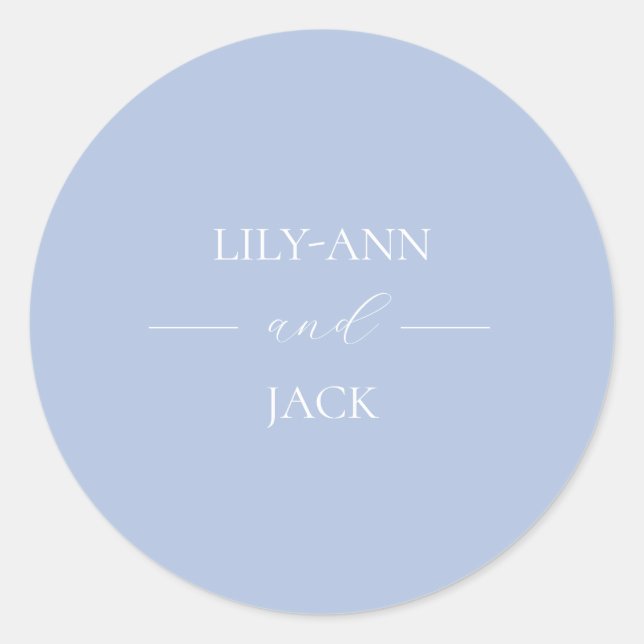 Blue ans White Stylish Monogram Script Wedding Classic Round Sticker (Front)