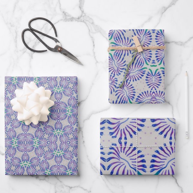 Blue Antifloral Wrapping Paper Sheet (Front)