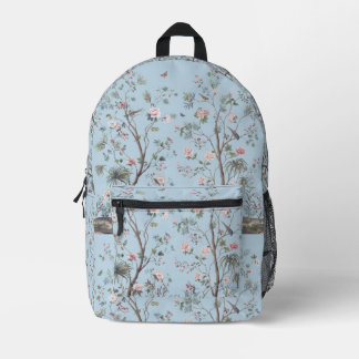 Blue antique floral pattern printed backpack