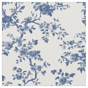 Blue Antique Floral Toile Pattern Fabric