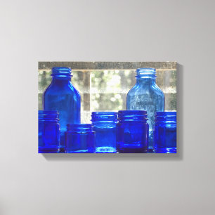 Blue Antique Glass Bottles (Canvas Print) Canvas Print