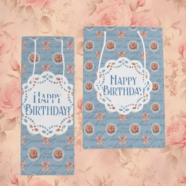 Blue Antique Personalized Happy Birthday Gift Bags (Personalize with your own message)