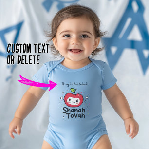 🍎Blue Apple Cheer with custom text Baby Bodysuit