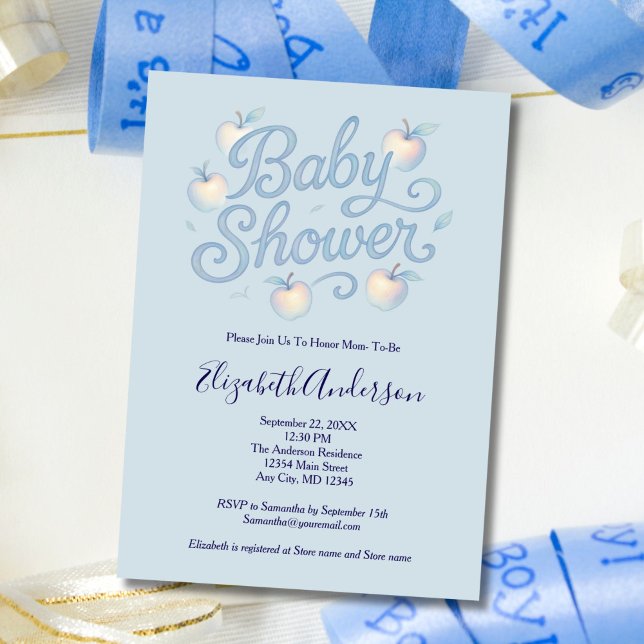 Blue Apples Baby Boy Baby Shower Invitation (Blue Baby Boy Apple theme Baby Shower Invitation. Printed or Digital Download)