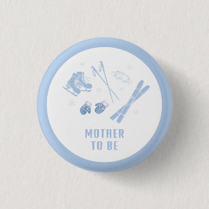 Blue Après Bébé Ski Mother To Be Baby Shower  1 Inch Round Button