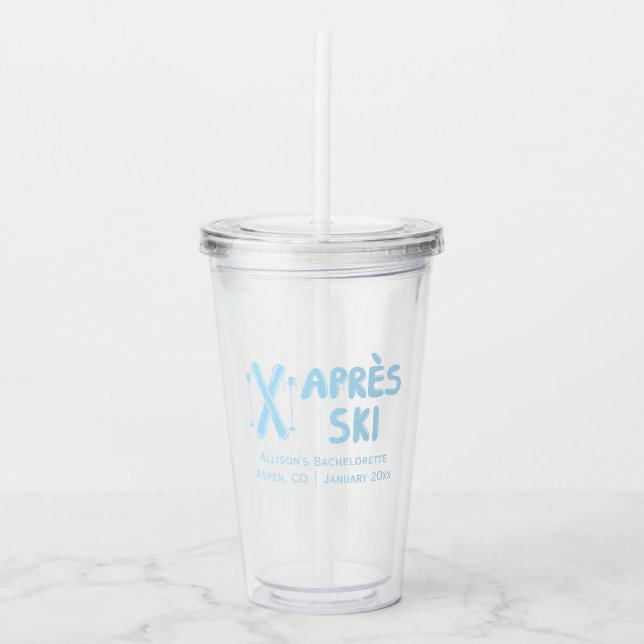 Blue Apres Ski Bachelorette Party Favour Acrylic Tumbler (Front)