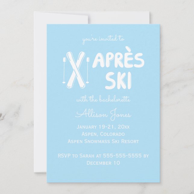 Blue Apres Ski Bachelorette Party Invitation (Front)