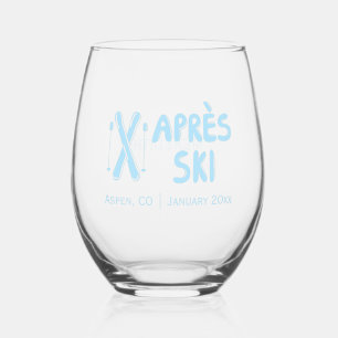Blue Apres Ski Bachelorette Party Stemless Wine Glass