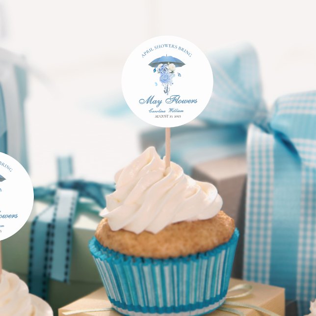 Blue April Showers Bring May Flower Baby Shower Classic Round Sticker (Creator Uploaded)