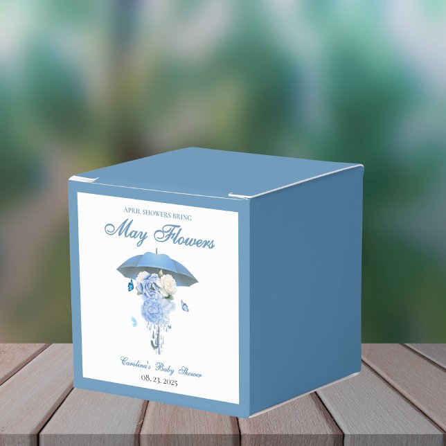 Blue April Showers Bring May Flower Baby Shower Favor Box (Creator Uploaded)