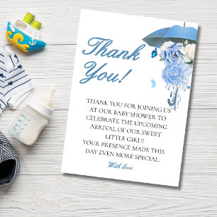 Blue april showers bring may flowers baby shower thank you card