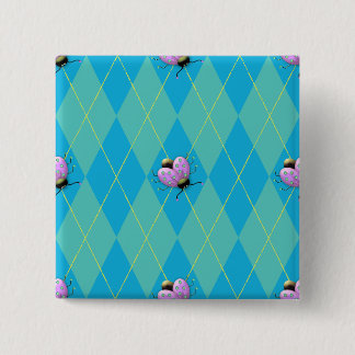 Blue & Aqua Argyle Ladybug 2 Inch Square Button
