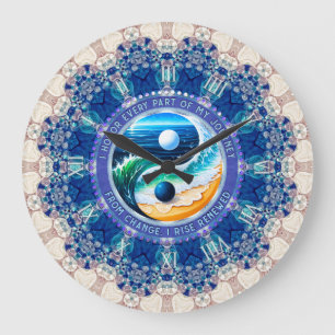 Blue Aqua Balance Rise Journey  Change Affirmation Large Clock