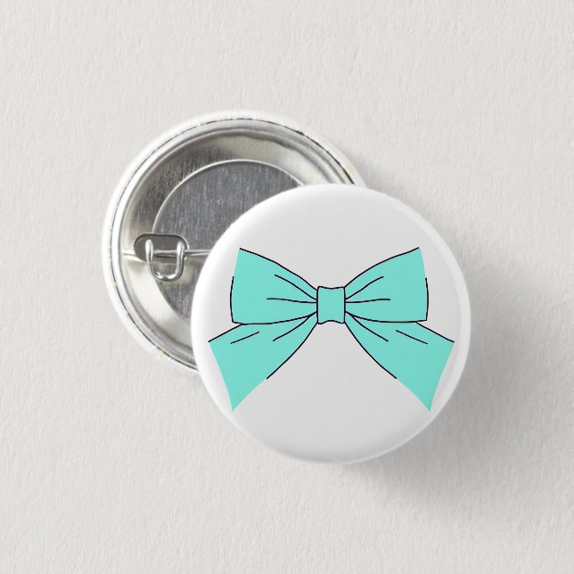 Blue Aqua Bow 1 Inch Round Button (Front & Back)