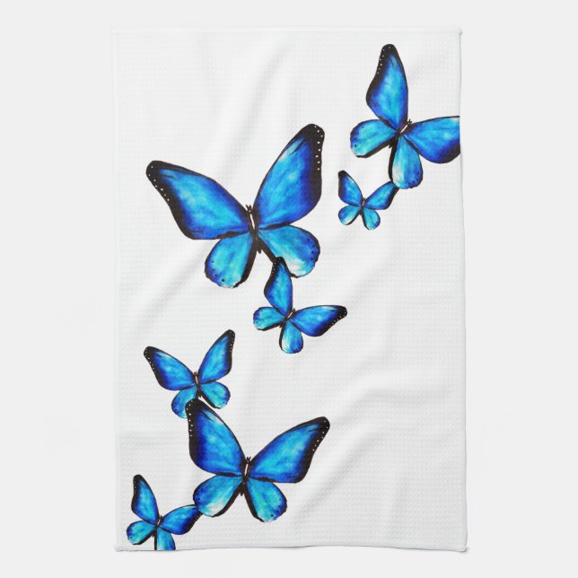 Blue aqua butterfly watercolor Kitchen Towels (Vertical)