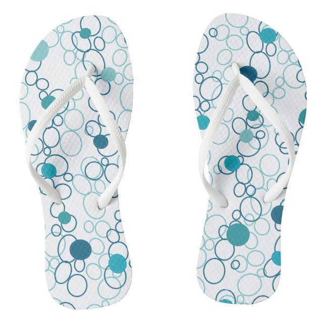 Blue Aqua Circles Dots Flip Flops (Footbed)