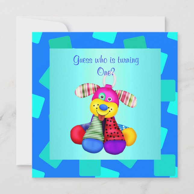 BLUE AQUA CUBED 1ST BIRTHDAY INVITATION (Front)