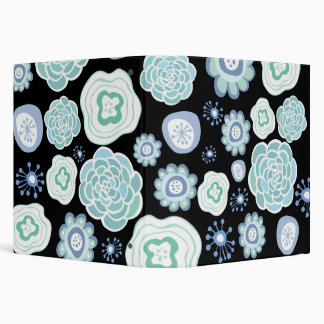 Blue Aqua Floral Motif Designer Classeur noir