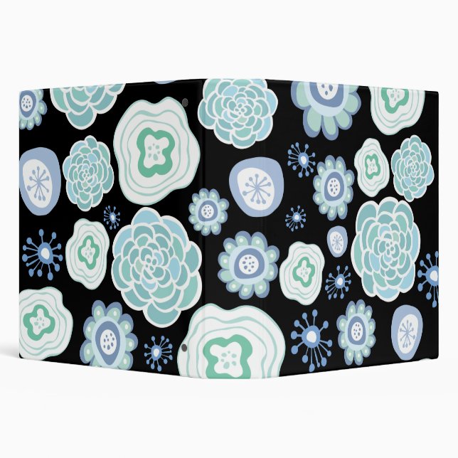 Blue Aqua Floral Motif Designer Classeur noir (Arrière-plan)
