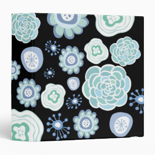 Blue Aqua Floral Pattern Designer Black Binder