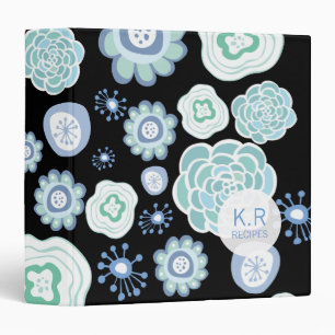Blue Aqua Floral Pattern Designer Recipe Binder