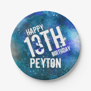 Blue Aqua Galaxy Personalized Birthday Party Paper Plate