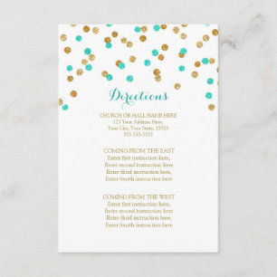 Blue Aqua Gold Confetti Wedding Direction Insert