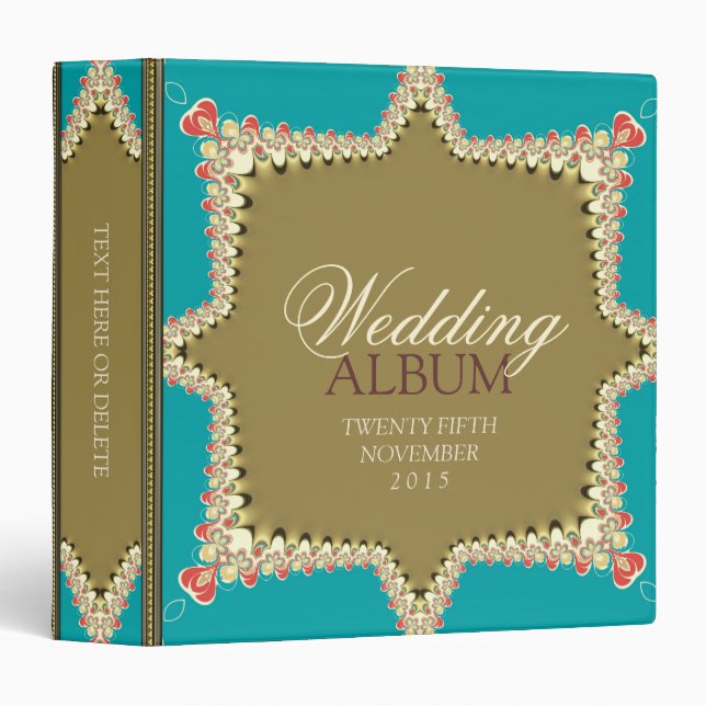 Blue Aqua & Gold Lace mariage Album Classeur (Devant/Côté)