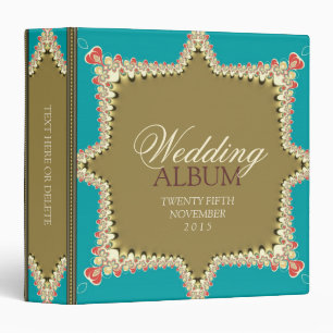 Blue Aqua & Gold Lace Wedding Album Binder