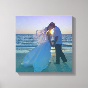 Blue Aqua Gradient Overlay Wedding Photo Canvas Print
