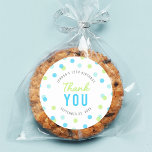 Blue Aqua Green Confetti Birthday Thank You Classic Round Sticker<br><div class="desc">Confetti thank you birthday sticker featuring confetti in blue, aqua and green that is perfect for any age. Personalize it with your details by replacing the placeholder text. For more options such as to change the font, text size/colour or the spacing between letters click the "Customize" button. *Please note that...</div>