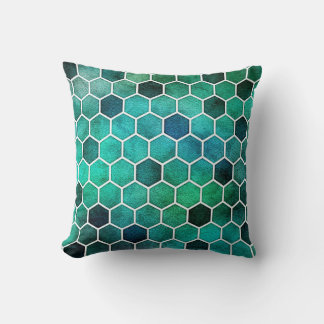 Blue, Aqua, Green Hexagonal Pattern Pillow