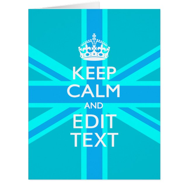 Blue Aqua Keep Calm And Your Text Union Jack (Front)