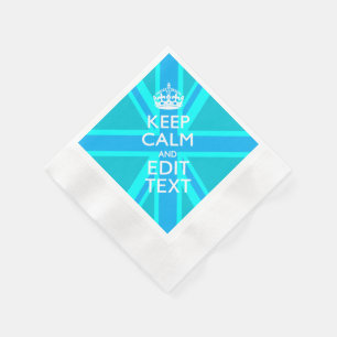 Blue Aqua Keep Calm And Your Text Union Jack Napkin