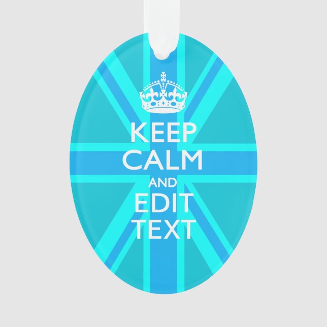 Blue Aqua Keep Calm And Your Text Union Jack Ornament (Front)